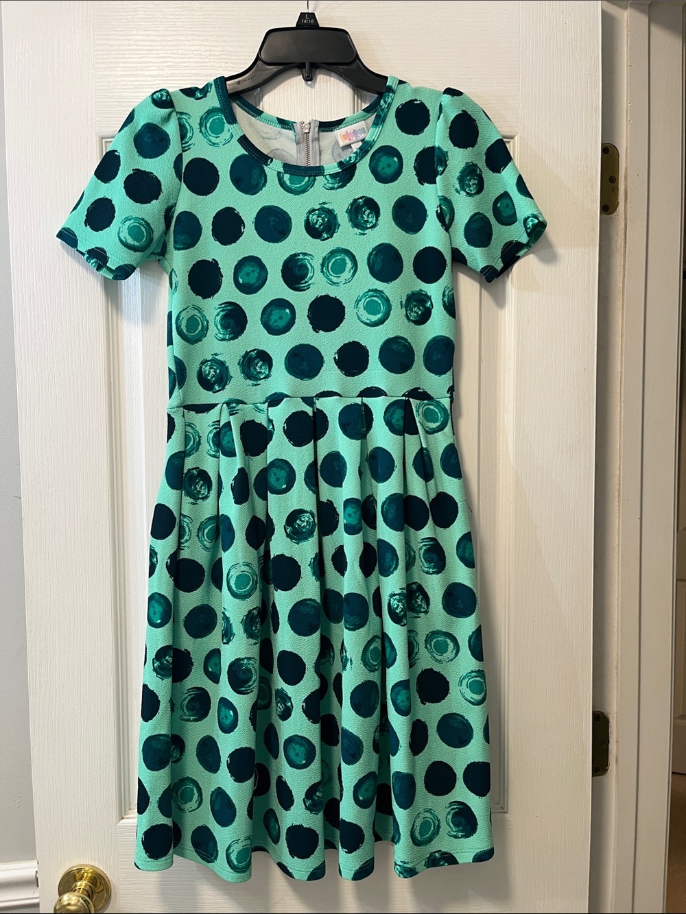 LuLaRoe Mint Dress with Teal Polka Dots